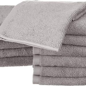 Amazon Basics Face Towels for bathroom, 100% Cotton Extra Absorbent washcloth, Fast Drying - salon towel - 12-Pack, Grey (30 x 30 cm)
